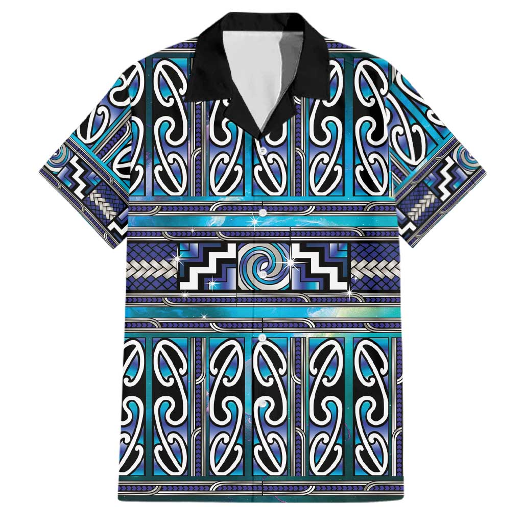 Maori Matariki Family Matching Long Sleeve Bodycon Dress and Hawaiian Shirt Blue Galaxy Aesthetic Koru Art LT01 Dad's Shirt - Short Sleeve Blue - Polynesian Pride