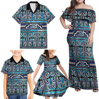Maori Matariki Family Matching Off Shoulder Maxi Dress and Hawaiian Shirt Blue Galaxy Aesthetic Koru Art LT01 - Polynesian Pride