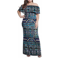 Maori Matariki Family Matching Off Shoulder Maxi Dress and Hawaiian Shirt Blue Galaxy Aesthetic Koru Art LT01 Mom's Dress Blue - Polynesian Pride