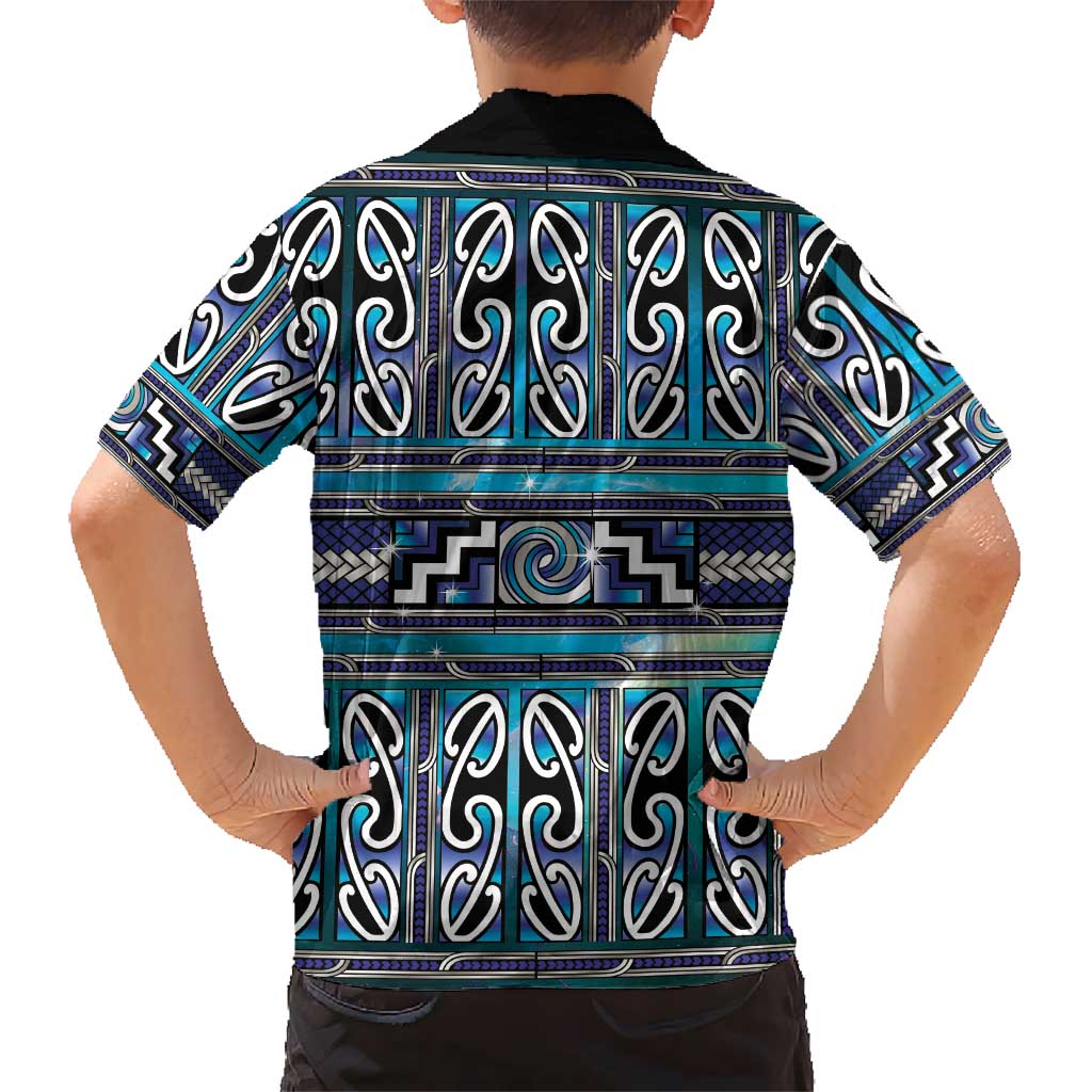 Maori Matariki Family Matching Short Sleeve Bodycon Dress and Hawaiian Shirt Blue Galaxy Aesthetic Koru Art LT01 - Polynesian Pride