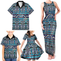 Maori Matariki Family Matching Tank Maxi Dress and Hawaiian Shirt Blue Galaxy Aesthetic Koru Art LT01 - Polynesian Pride