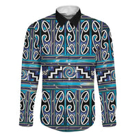 Maori Matariki Family Matching Tank Maxi Dress and Hawaiian Shirt Blue Galaxy Aesthetic Koru Art LT01 Dad's Shirt - Long Sleeve Blue - Polynesian Pride