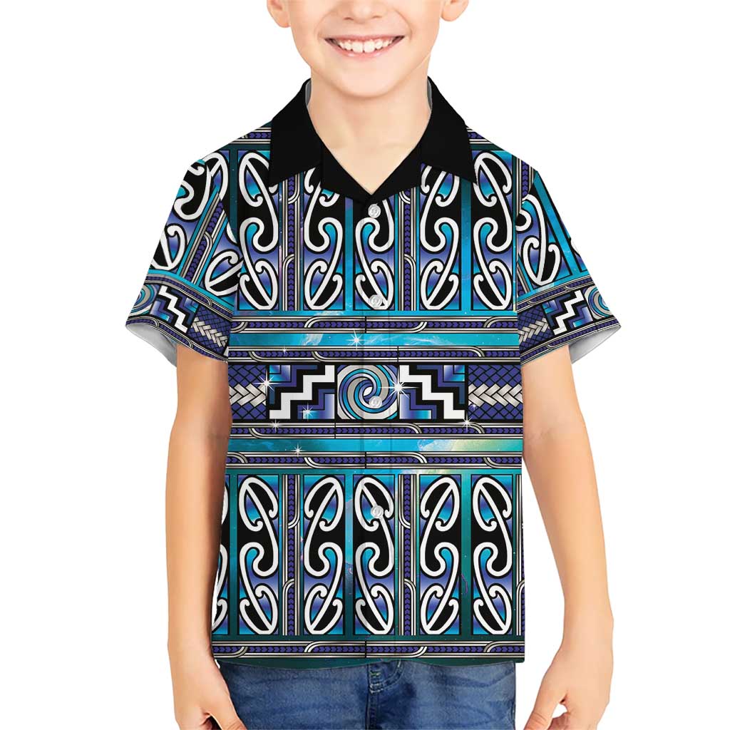 Maori Matariki Kid Hawaiian Shirt Blue Galaxy Aesthetic Koru Art