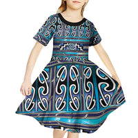 Maori Matariki Kid Short Sleeve Dress Blue Galaxy Aesthetic Koru Art
