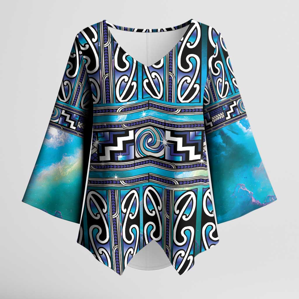 Maori Matariki Kimono Sleeve Blouse Blue Galaxy Aesthetic Koru Art