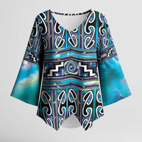 Maori Matariki Kimono Sleeve Blouse Blue Galaxy Aesthetic Koru Art
