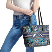 Maori Matariki Leather Tote Bag Blue Galaxy Aesthetic Koru Art