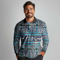 Maori Matariki Long Sleeve Polo Shirt Blue Galaxy Aesthetic Koru Art