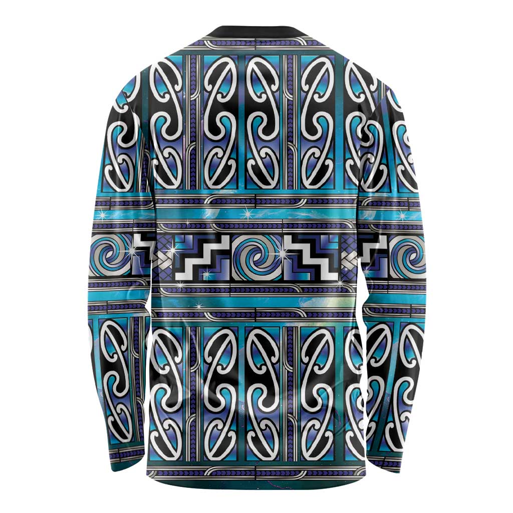 Maori Matariki Long Sleeve Shirt Blue Galaxy Aesthetic Koru Art