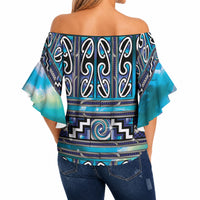 Maori Matariki Off Shoulder Wrap Waist Top Blue Galaxy Aesthetic Koru Art LT01 - Polynesian Pride