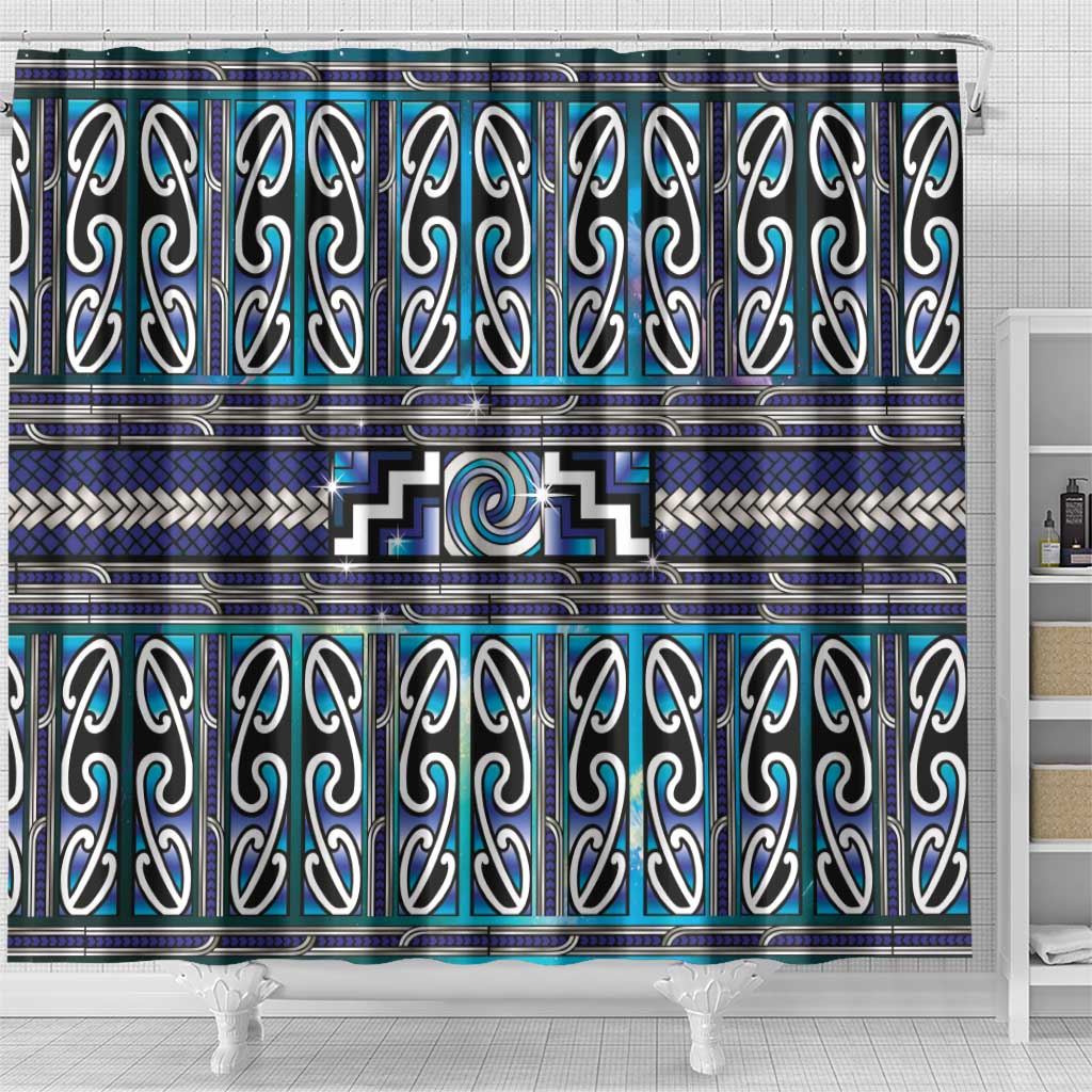 Maori Matariki Shower Curtain Blue Galaxy Aesthetic Koru Art