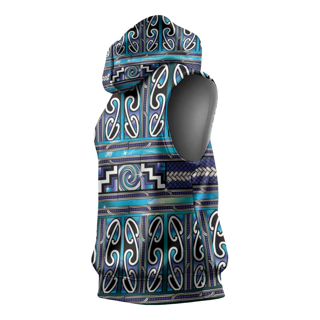 Maori Matariki Sleeveless Hoodie Blue Galaxy Aesthetic Koru Art