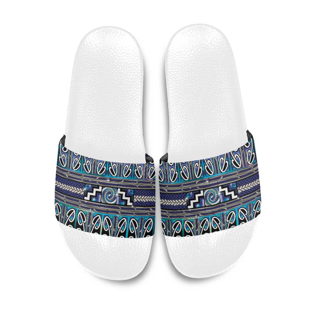 Maori Matariki Slide Sandals Blue Galaxy Aesthetic Koru Art