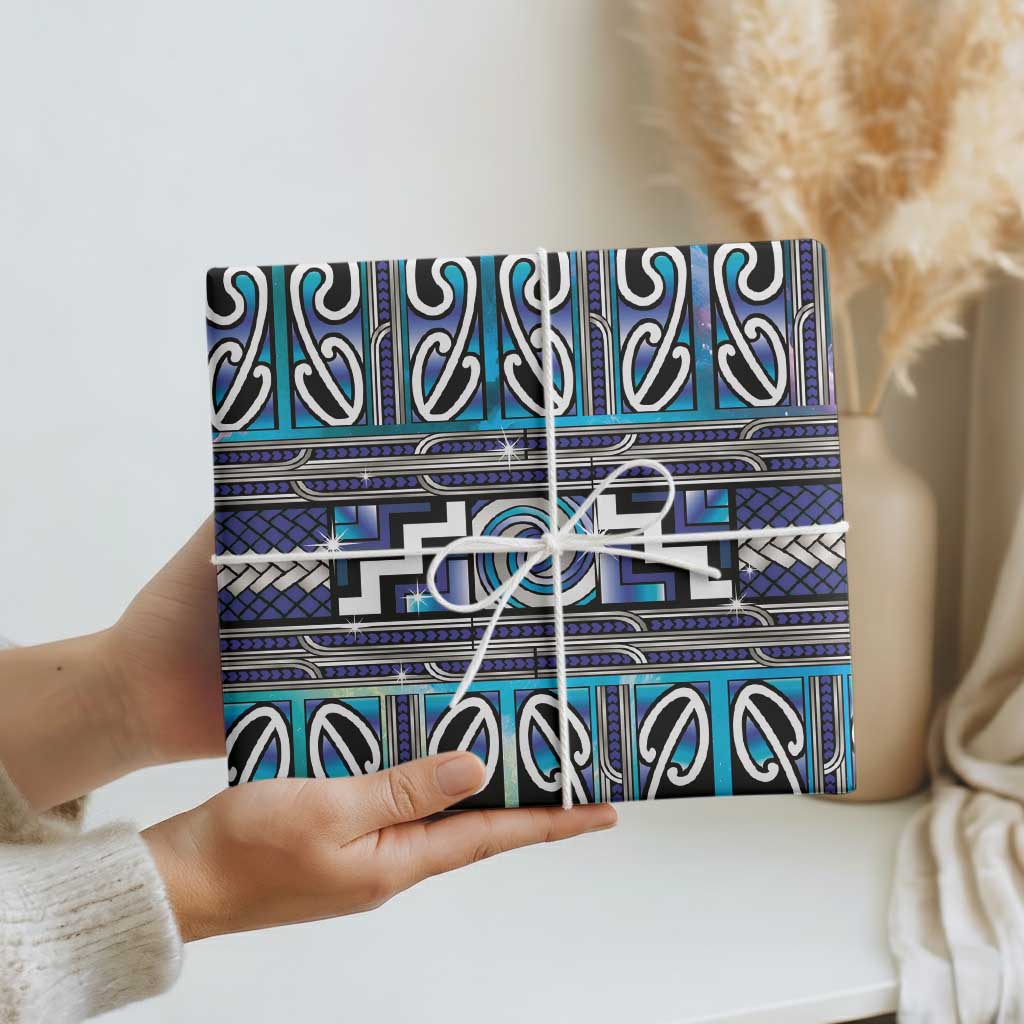 Maori Matariki Wrapping Paper Blue Galaxy Aesthetic Koru Art