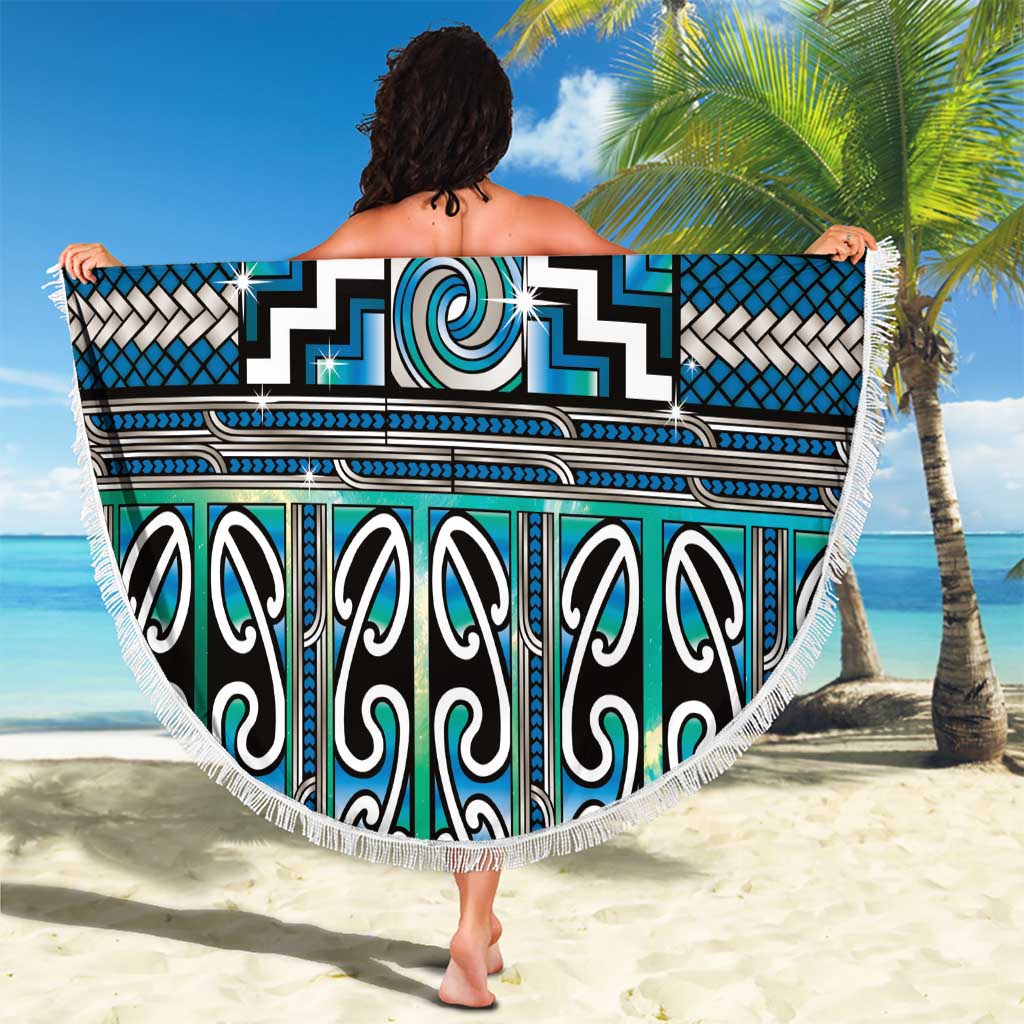 Maori Matariki Beach Blanket Green Galaxy Aesthetic Koru Art