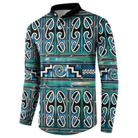 Maori Matariki Button Sweatshirt Green Galaxy Aesthetic Koru Art