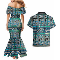 Maori Matariki Couples Matching Mermaid Dress and Hawaiian Shirt Green Galaxy Aesthetic Koru Art