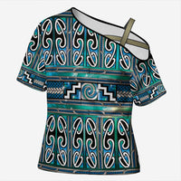 Maori Matariki Cross Shoulder Shirt Green Galaxy Aesthetic Koru Art