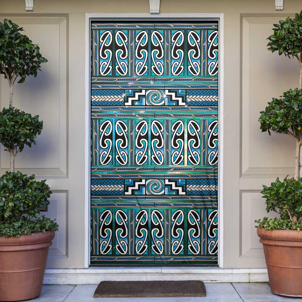 Maori Matariki Door Cover Green Galaxy Aesthetic Koru Art