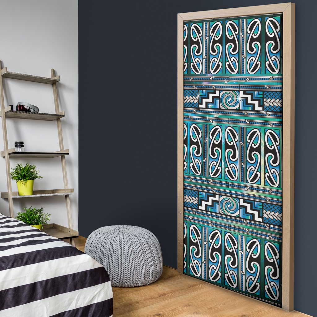 Maori Matariki Door Cover Green Galaxy Aesthetic Koru Art
