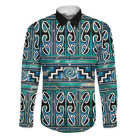Maori Matariki Family Matching Long Sleeve Bodycon Dress and Hawaiian Shirt Green Galaxy Aesthetic Koru Art LT01 Dad's Shirt - Long Sleeve Green - Polynesian Pride