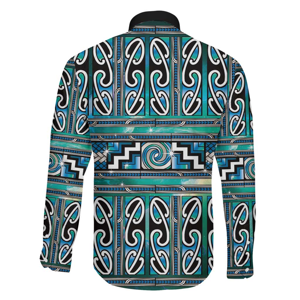 Maori Matariki Family Matching Long Sleeve Bodycon Dress and Hawaiian Shirt Green Galaxy Aesthetic Koru Art LT01 - Polynesian Pride