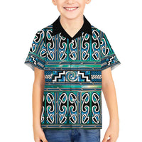 Maori Matariki Family Matching Off Shoulder Maxi Dress and Hawaiian Shirt Green Galaxy Aesthetic Koru Art LT01 Son's Shirt Green - Polynesian Pride