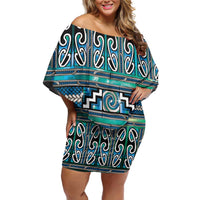 Maori Matariki Family Matching Off Shoulder Short Dress and Hawaiian Shirt Green Galaxy Aesthetic Koru Art LT01 Mom's Dress Green - Polynesian Pride
