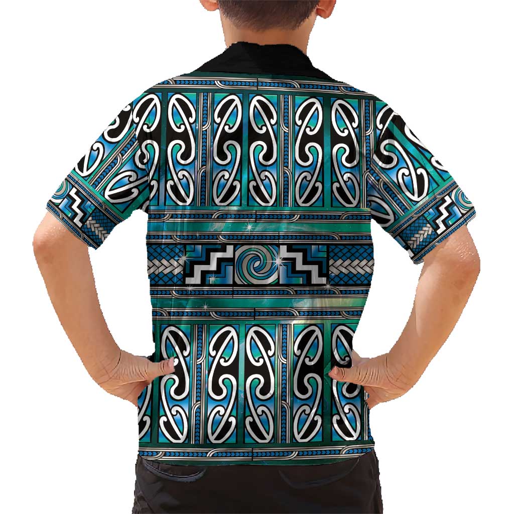 Maori Matariki Family Matching Puletasi and Hawaiian Shirt Green Galaxy Aesthetic Koru Art