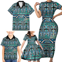 Maori Matariki Family Matching Short Sleeve Bodycon Dress and Hawaiian Shirt Green Galaxy Aesthetic Koru Art LT01 - Polynesian Pride