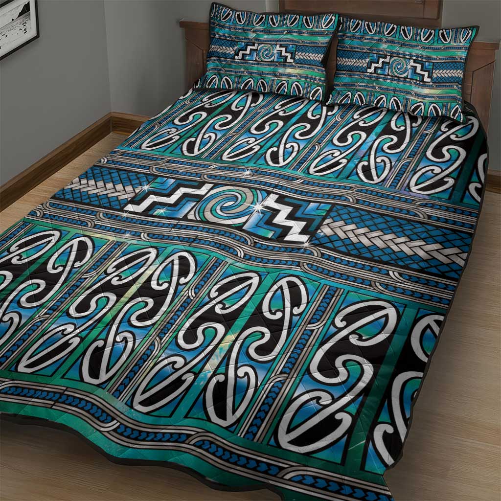 Maori Matariki Quilt Bed Set Green Galaxy Aesthetic Koru Art