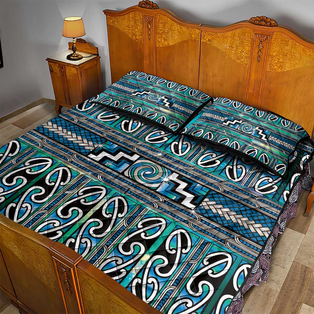 Maori Matariki Quilt Bed Set Green Galaxy Aesthetic Koru Art