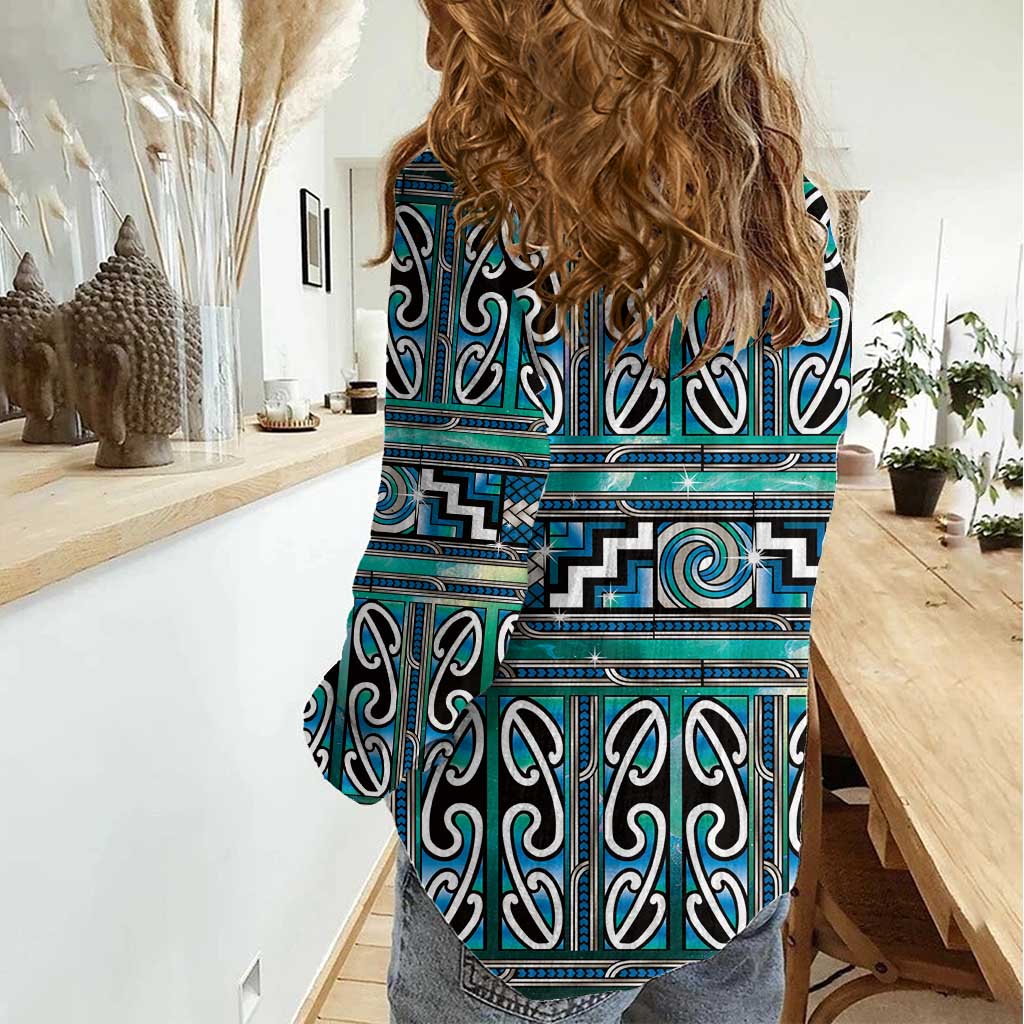 Maori Matariki Women Casual Shirt Green Galaxy Aesthetic Koru Art