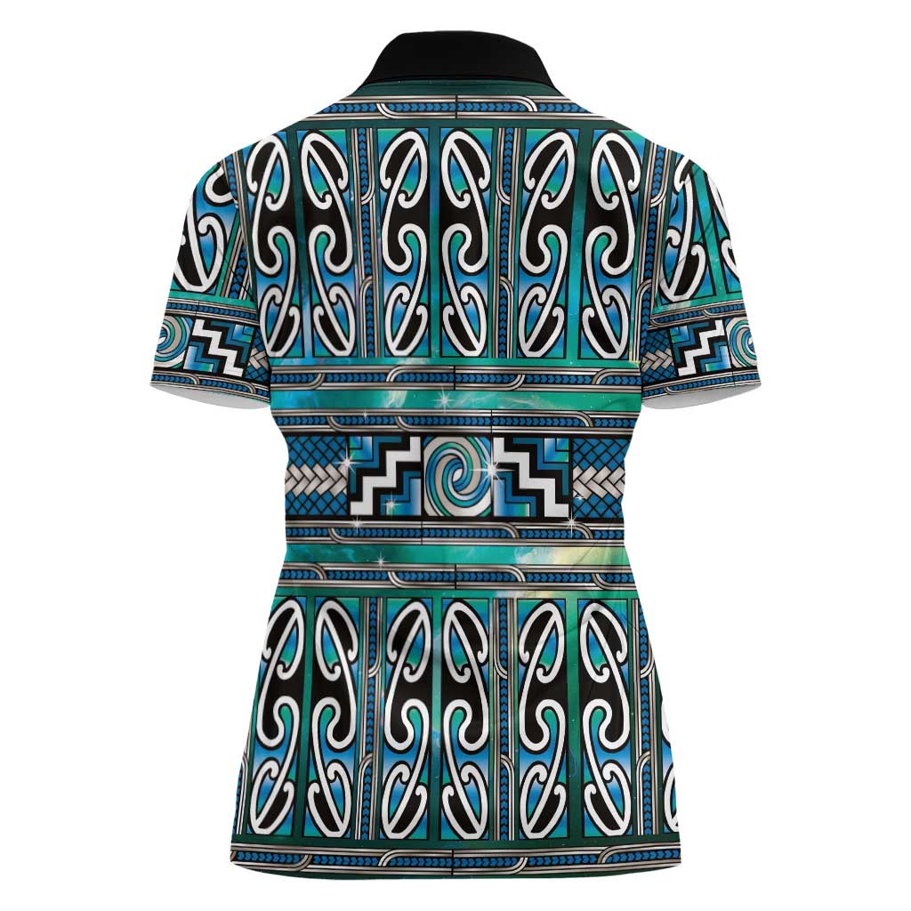Maori Matariki Women Polo Shirt Green Galaxy Aesthetic Koru Art