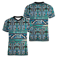 Maori Matariki Women V-Neck T-Shirt Green Galaxy Aesthetic Koru Art