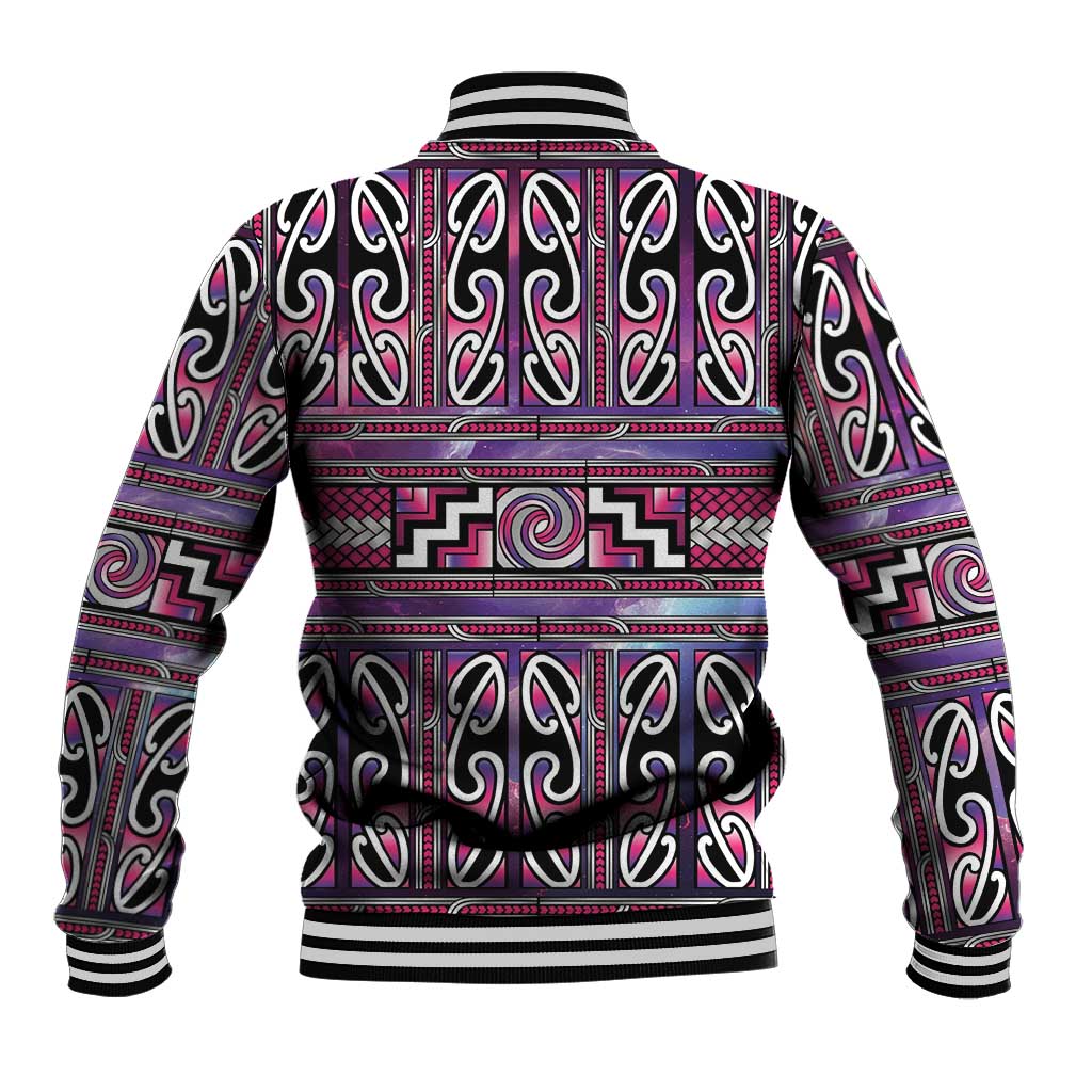 Maori Matariki Baseball Jacket Pink Galaxy Aesthetic Koru Art