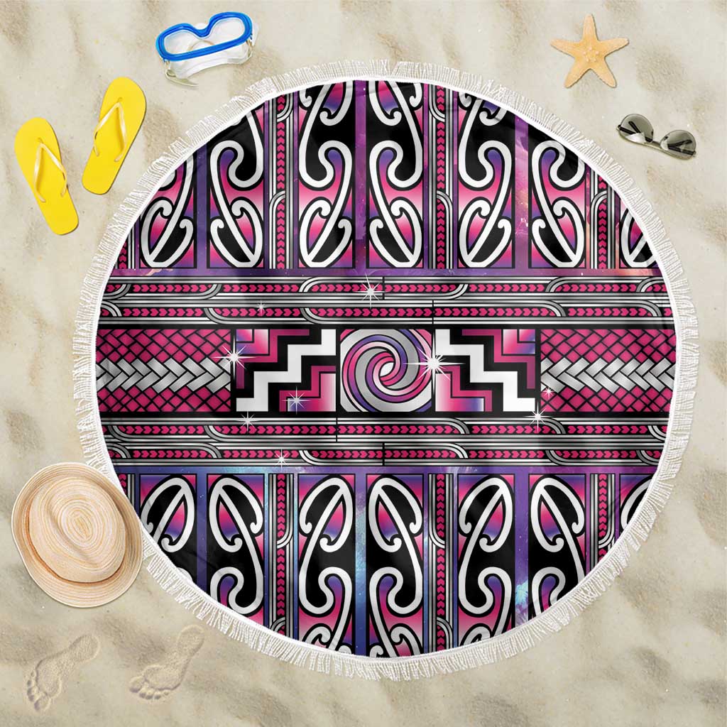 Maori Matariki Beach Blanket Pink Galaxy Aesthetic Koru Art