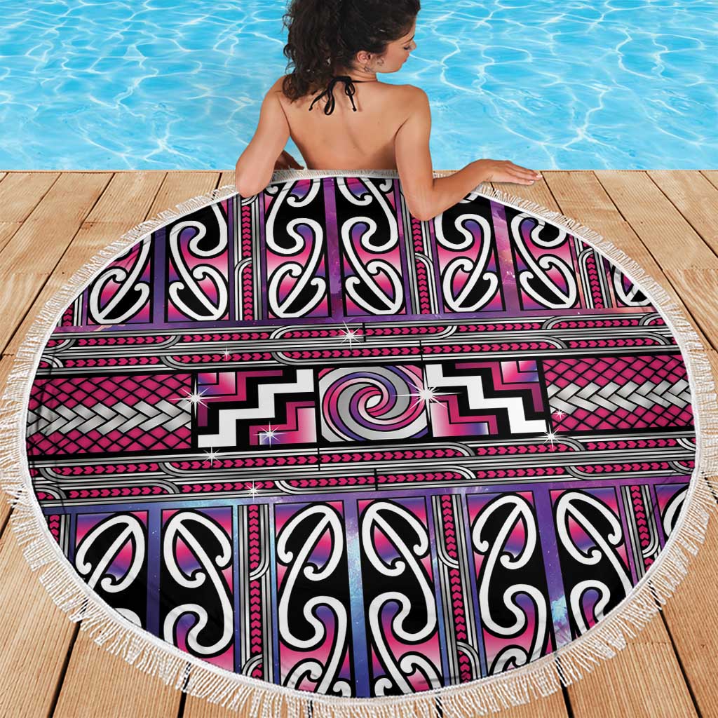 Maori Matariki Beach Blanket Pink Galaxy Aesthetic Koru Art