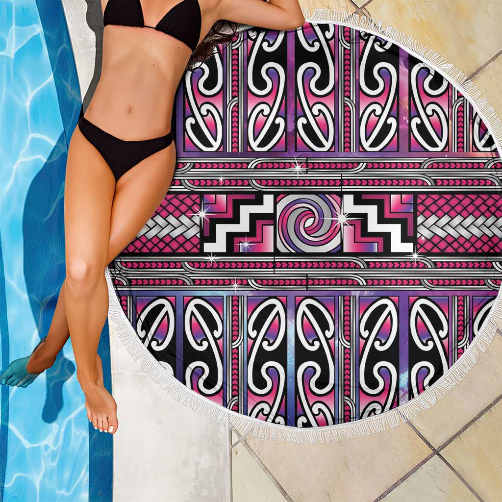 Maori Matariki Beach Blanket Pink Galaxy Aesthetic Koru Art