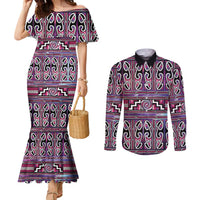 Maori Matariki Couples Matching Mermaid Dress and Long Sleeve Button Shirt Pink Galaxy Aesthetic Koru Art