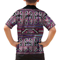 Maori Matariki Family Matching Off The Shoulder Long Sleeve Dress and Hawaiian Shirt Pink Galaxy Aesthetic Koru Art LT01 - Polynesian Pride