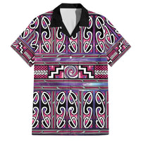 Maori Matariki Family Matching Off The Shoulder Long Sleeve Dress and Hawaiian Shirt Pink Galaxy Aesthetic Koru Art LT01 Dad's Shirt - Short Sleeve Pink - Polynesian Pride
