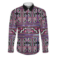 Maori Matariki Family Matching Off Shoulder Maxi Dress and Hawaiian Shirt Pink Galaxy Aesthetic Koru Art LT01 Dad's Shirt - Long Sleeve Pink - Polynesian Pride
