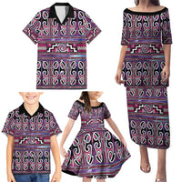 Maori Matariki Family Matching Puletasi and Hawaiian Shirt Pink Galaxy Aesthetic Koru Art