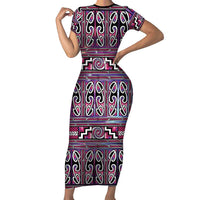 Maori Matariki Family Matching Short Sleeve Bodycon Dress and Hawaiian Shirt Pink Galaxy Aesthetic Koru Art LT01 Mom's Dress Pink - Polynesian Pride
