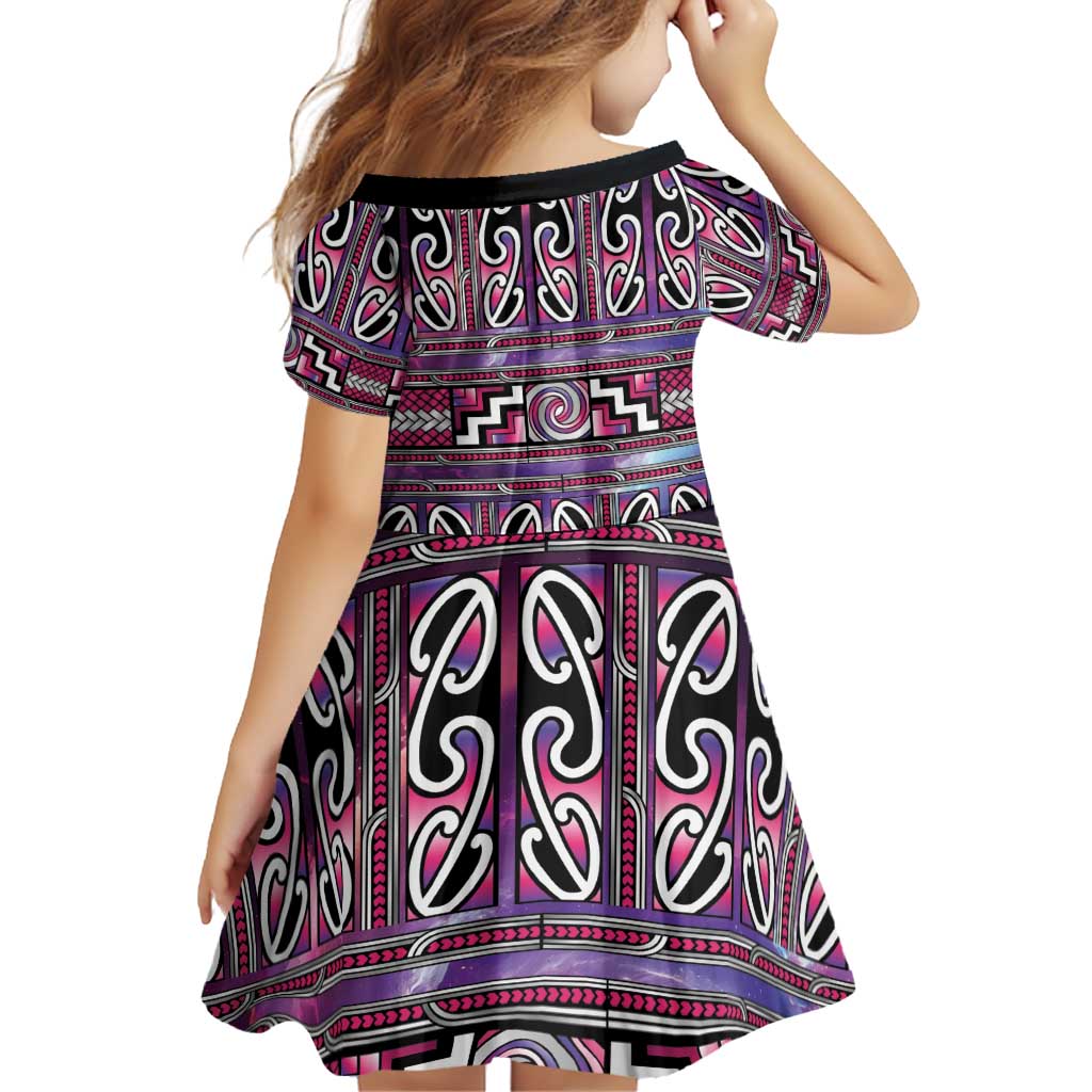 Maori Matariki Family Matching Summer Maxi Dress and Hawaiian Shirt Pink Galaxy Aesthetic Koru Art LT01 - Polynesian Pride