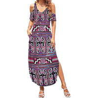 Maori Matariki Family Matching Summer Maxi Dress and Hawaiian Shirt Pink Galaxy Aesthetic Koru Art LT01 Mom's Dress Pink - Polynesian Pride