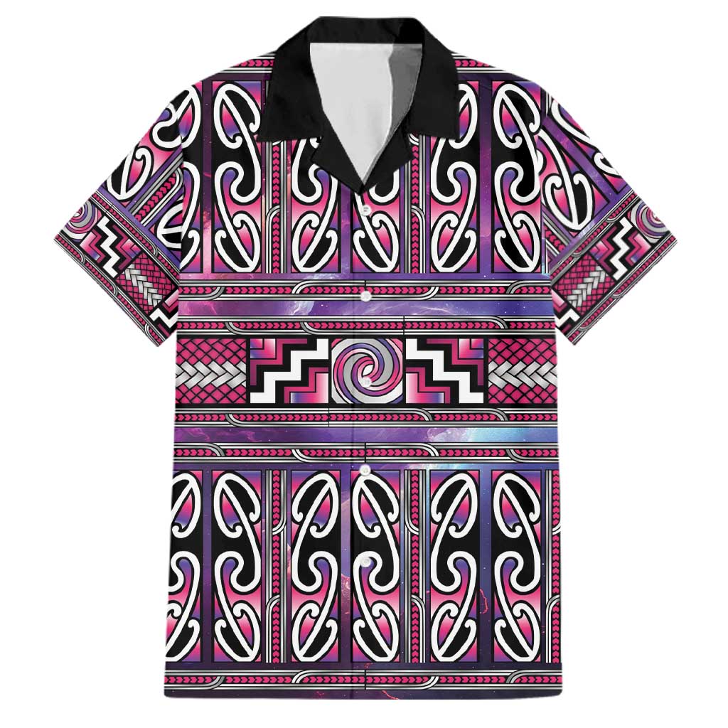 Maori Matariki Family Matching Tank Maxi Dress and Hawaiian Shirt Pink Galaxy Aesthetic Koru Art LT01 Dad's Shirt - Short Sleeve Pink - Polynesian Pride