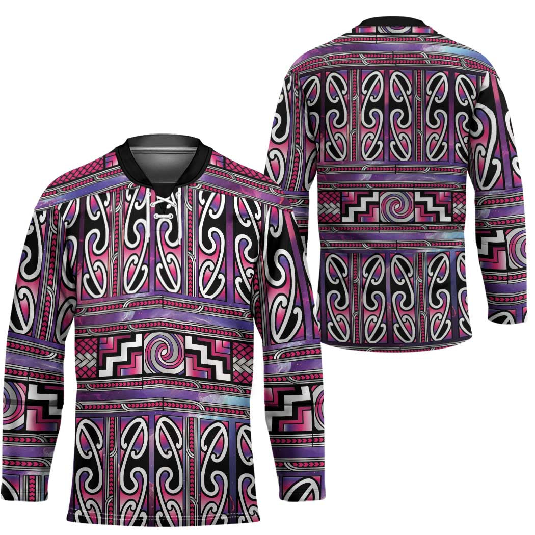 Maori Matariki Hockey Jersey Pink Galaxy Aesthetic Koru Art