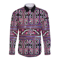 Maori Matariki Long Sleeve Button Shirt Pink Galaxy Aesthetic Koru Art
